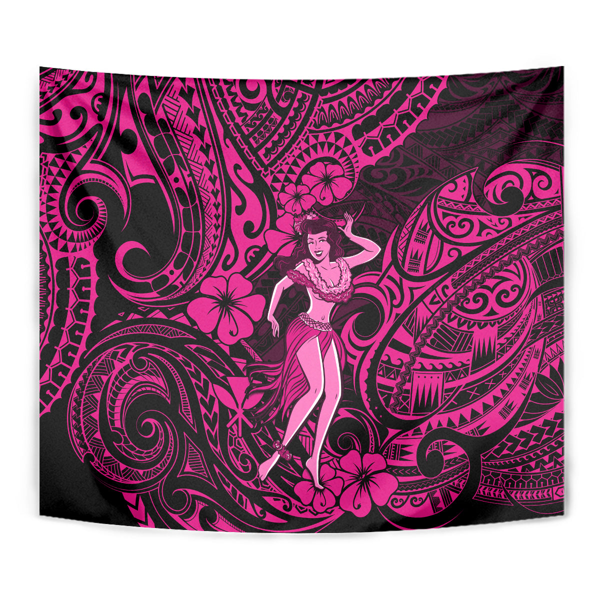 Hawaii Hula Girl Tapestry Polynesian Pattern Pink Version - Wonder Print Shop
