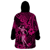 Hawaii Hula Girl Wearable Blanket Hoodie Polynesian Pattern Pink Version - Wonder Print Shop