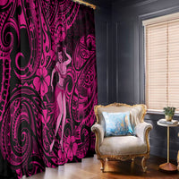 Hawaii Hula Girl Window Curtain Polynesian Pattern Pink Version - Wonder Print Shop