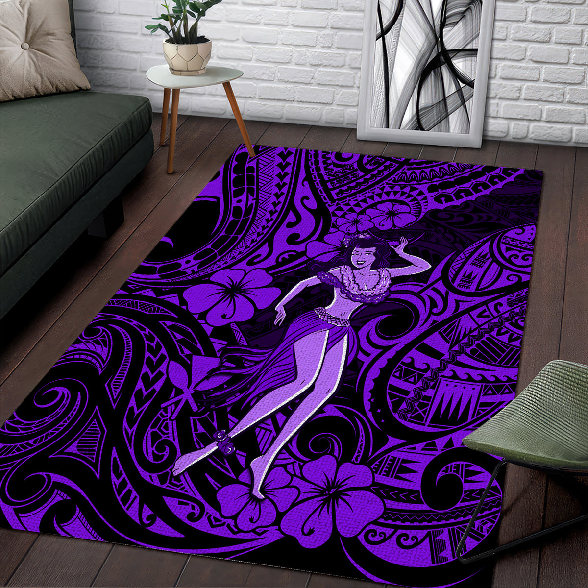 Hawaii Hula Girl Area Rug Hibiscus Hawaii Tribal Tattoo Purple Version - Wonder Print Shop