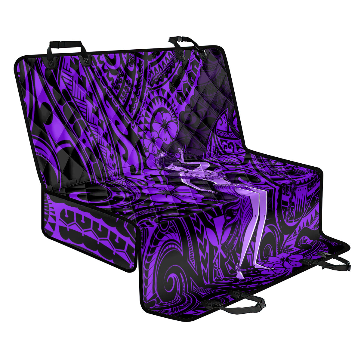Hawaii Hula Girl Back Car Seat Cover Hibiscus Hawaii Tribal Tattoo Purple Version - Wonder Print Shop