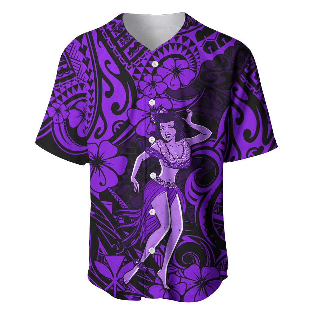 Hawaii Hula Girl Baseball Jersey Hibiscus Hawaii Tribal Tattoo Purple Version - Wonder Print Shop