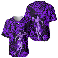 Hawaii Hula Girl Baseball Jersey Hibiscus Hawaii Tribal Tattoo Purple Version - Wonder Print Shop