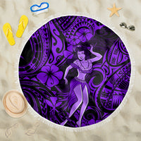 Hawaii Hula Girl Beach Blanket Hibiscus Hawaii Tribal Tattoo Purple Version - Wonder Print Shop