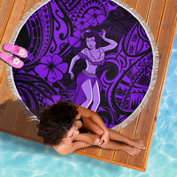 Hawaii Hula Girl Beach Blanket Hibiscus Hawaii Tribal Tattoo Purple Version - Wonder Print Shop