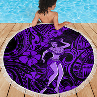 Hawaii Hula Girl Beach Blanket Hibiscus Hawaii Tribal Tattoo Purple Version - Wonder Print Shop