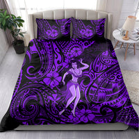 Hawaii Hula Girl Bedding Set Hibiscus Hawaii Tribal Tattoo Purple Version - Wonder Print Shop