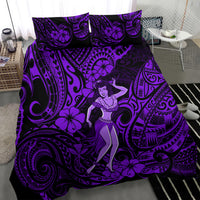 Hawaii Hula Girl Bedding Set Hibiscus Hawaii Tribal Tattoo Purple Version - Wonder Print Shop