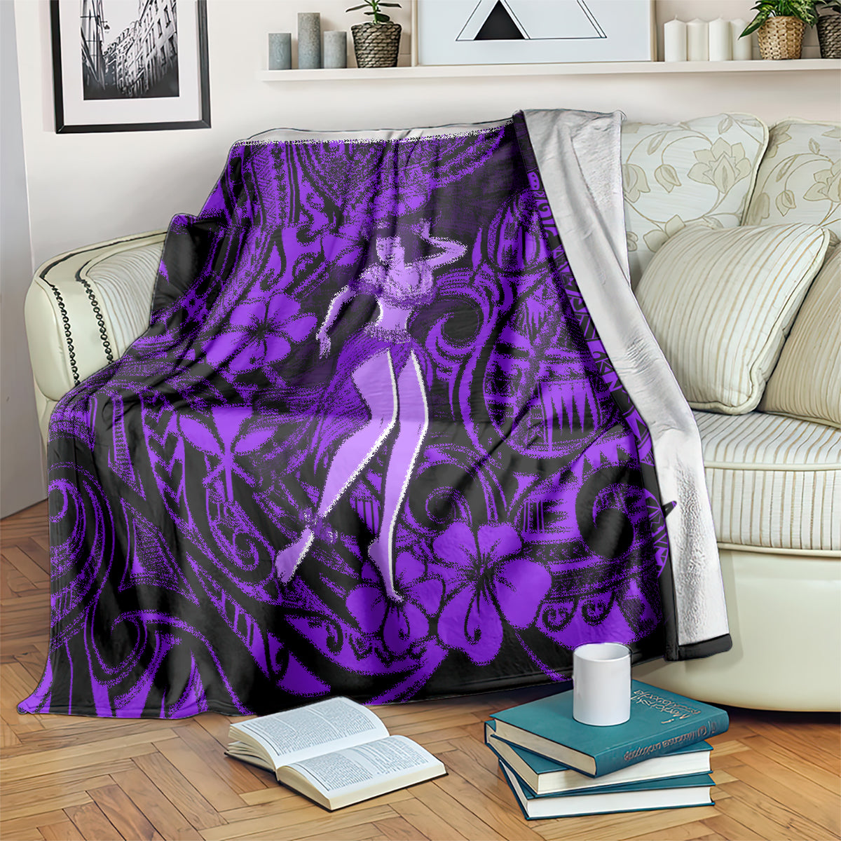 hawaii-hula-girl-blanket-hibiscus-hawaii-tribal-tattoo-purple-version