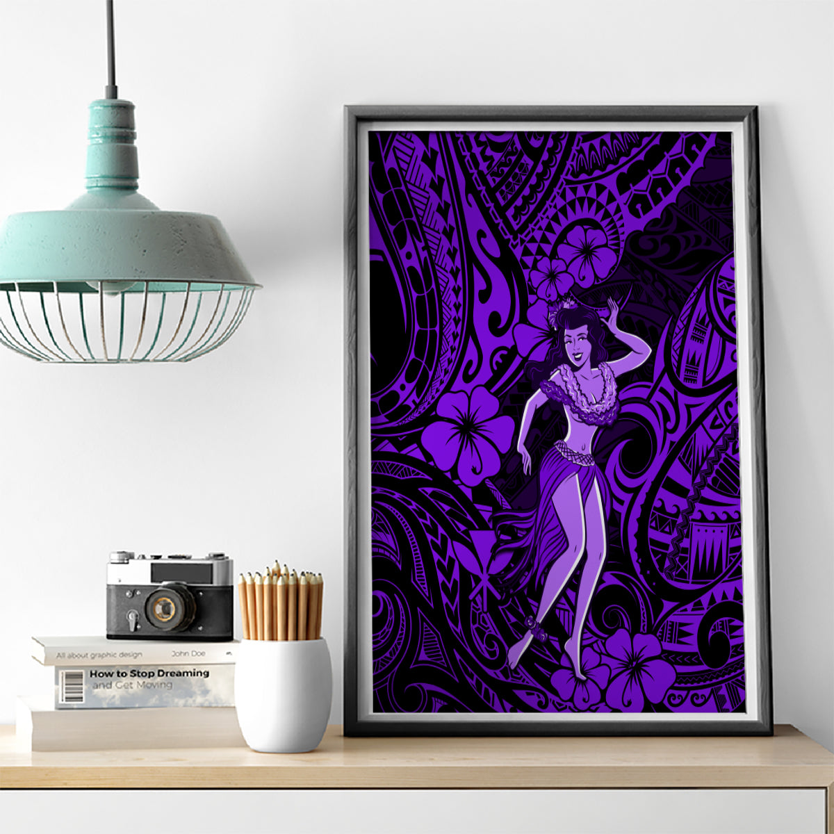 Hawaii Hula Girl Canvas Wall Art Hibiscus Hawaii Tribal Tattoo Purple Version - Wonder Print Shop