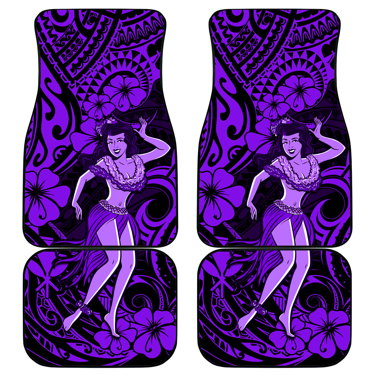 Hawaii Hula Girl Car Mats Hibiscus Hawaii Tribal Tattoo Purple Version - Wonder Print Shop