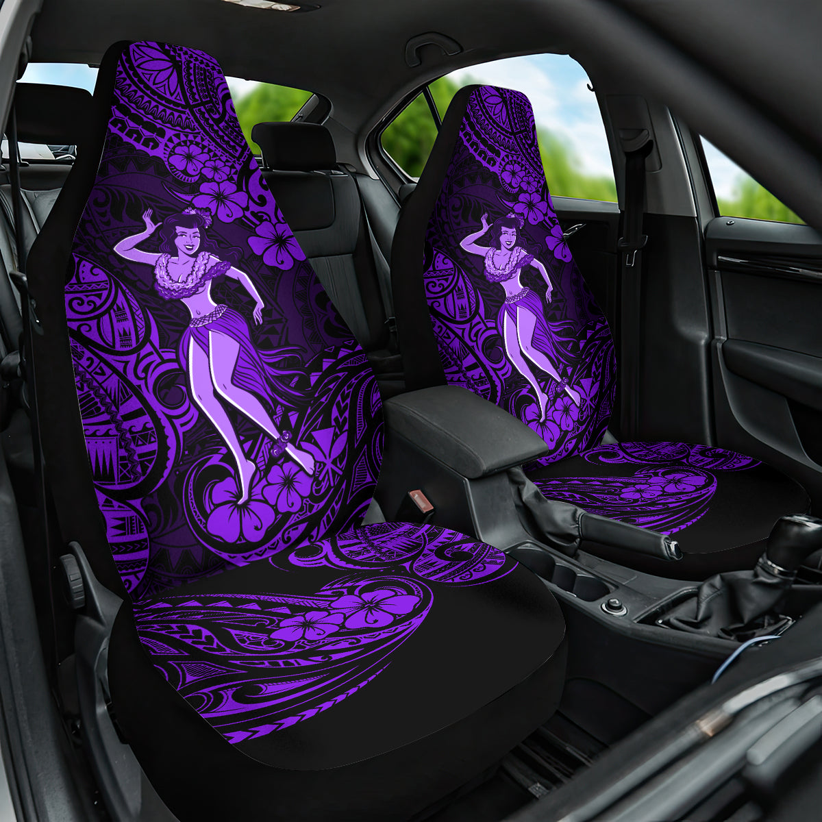 Hawaii Hula Girl Car Seat Cover Hibiscus Hawaii Tribal Tattoo Purple Version - Wonder Print Shop