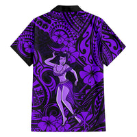 Hawaii Hula Girl Family Matching Long Sleeve Bodycon Dress and Hawaiian Shirt Hibiscus Hawaii Tribal Tattoo Purple Version - Wonder Print Shop