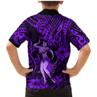 Hawaii Hula Girl Family Matching Mermaid Dress and Hawaiian Shirt Hibiscus Hawaii Tribal Tattoo Purple Version - Wonder Print Shop
