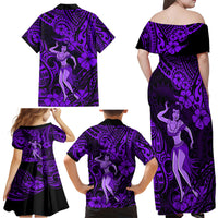 Hawaii Hula Girl Family Matching Off Shoulder Maxi Dress and Hawaiian Shirt Hibiscus Hawaii Tribal Tattoo Purple Version - Wonder Print Shop