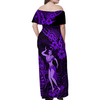 Hawaii Hula Girl Family Matching Off Shoulder Maxi Dress and Hawaiian Shirt Hibiscus Hawaii Tribal Tattoo Purple Version - Wonder Print Shop