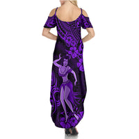 Hawaii Hula Girl Family Matching Summer Maxi Dress and Hawaiian Shirt Hibiscus Hawaii Tribal Tattoo Purple Version - Wonder Print Shop