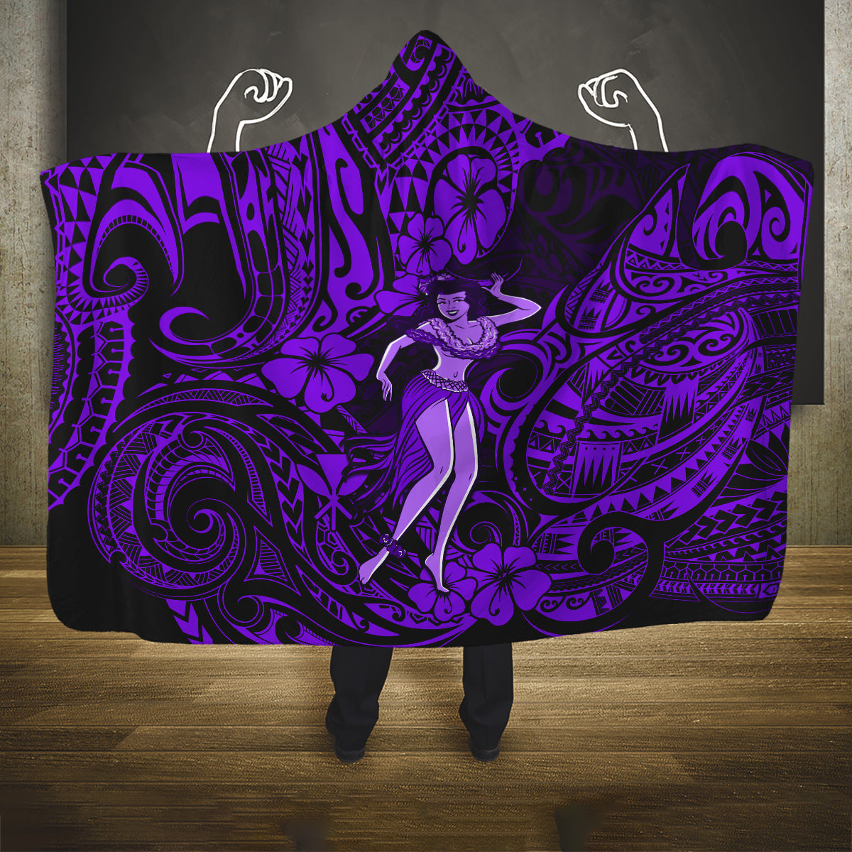 hawaii-hula-girl-hooded-blanket-hibiscus-hawaii-tribal-tattoo-purple-version