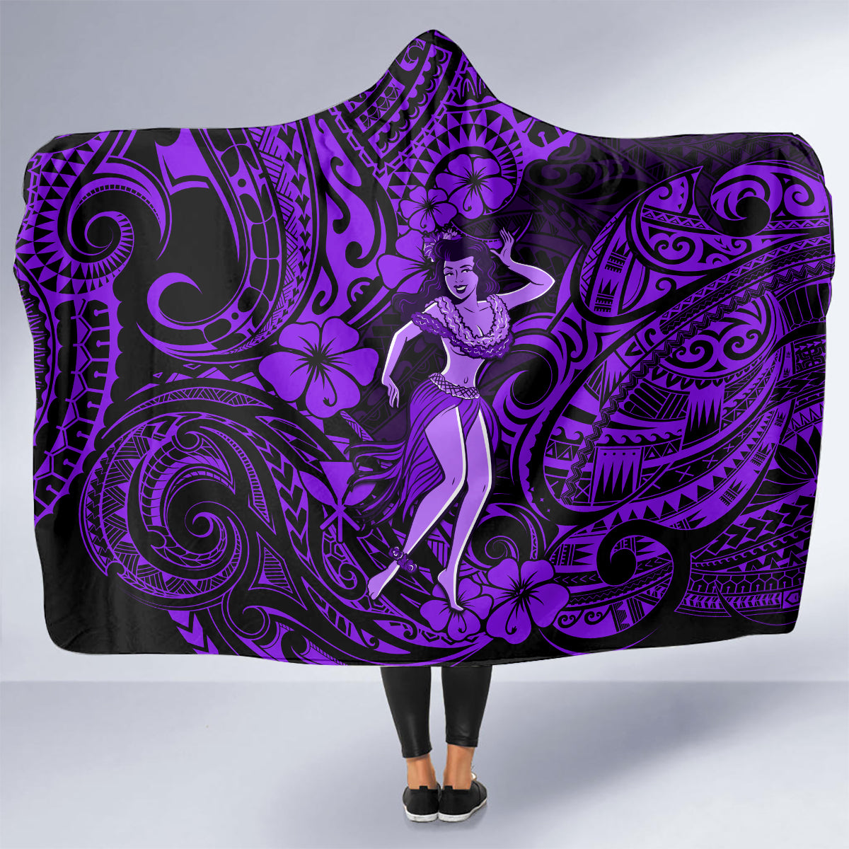hawaii-hula-girl-hooded-blanket-hibiscus-hawaii-tribal-tattoo-purple-version