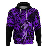 Hawaii Hula Girl Hoodie Hibiscus Hawaii Tribal Tattoo Purple Version - Wonder Print Shop