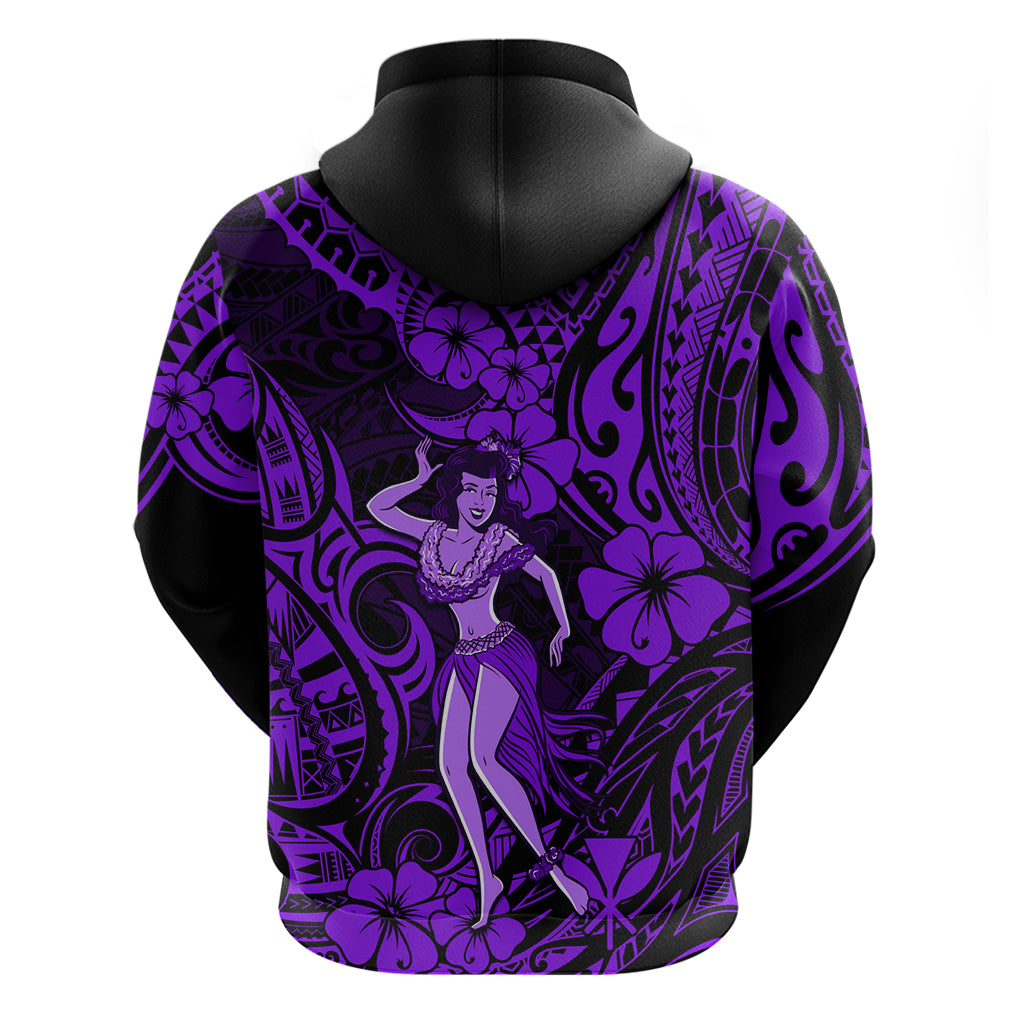 Hawaii Hula Girl Hoodie Hibiscus Hawaii Tribal Tattoo Purple Version - Wonder Print Shop