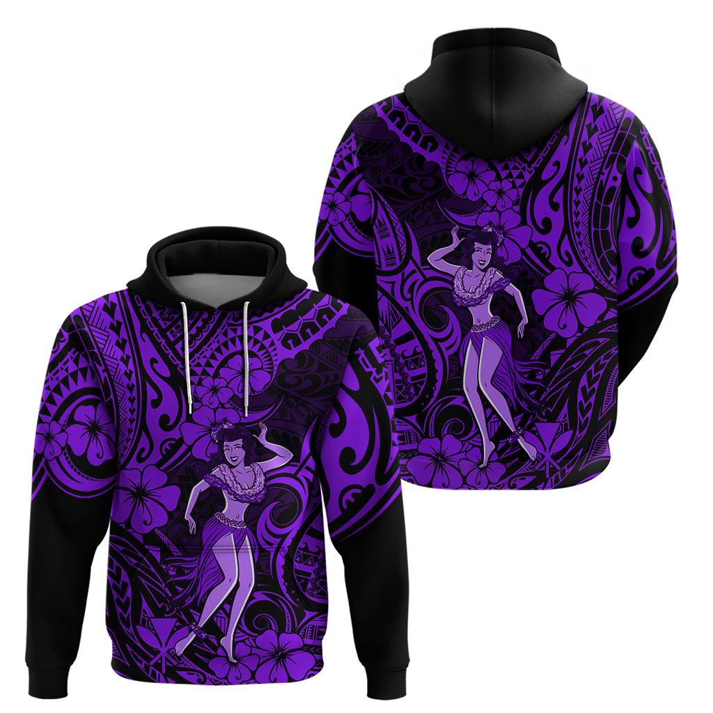 Hawaii Hula Girl Hoodie Hibiscus Hawaii Tribal Tattoo Purple Version - Wonder Print Shop