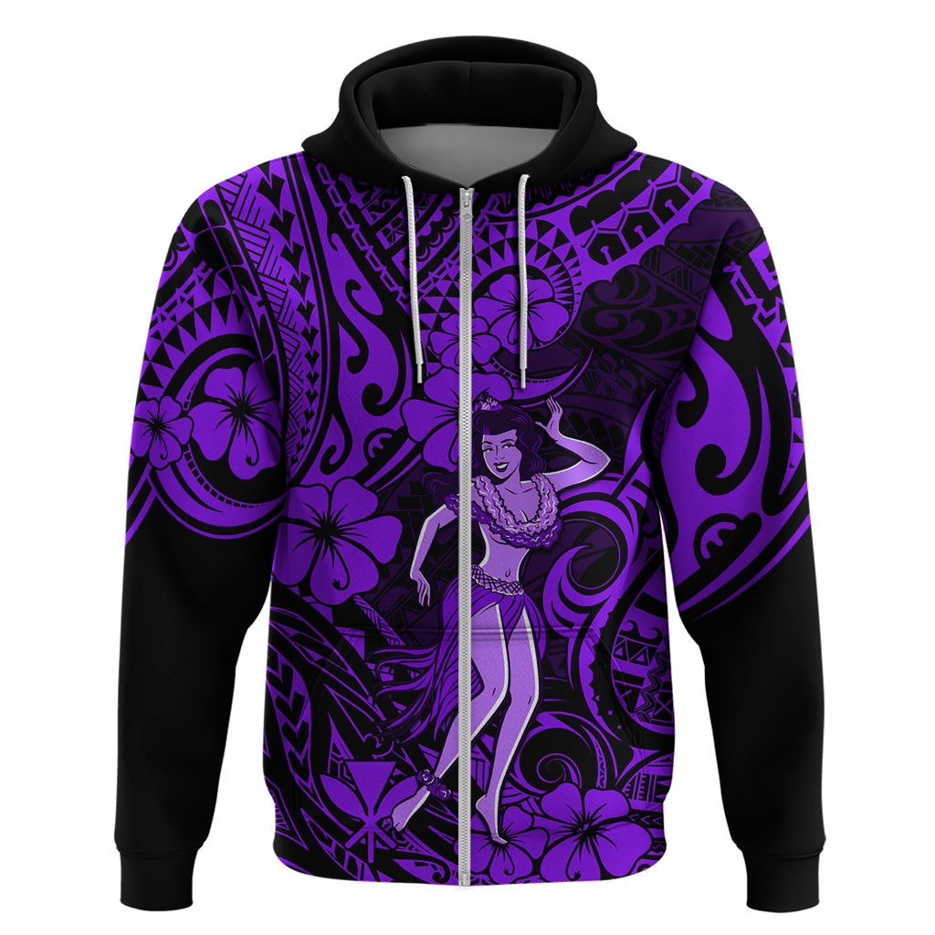Hawaii Hula Girl Hoodie Hibiscus Hawaii Tribal Tattoo Purple Version - Wonder Print Shop