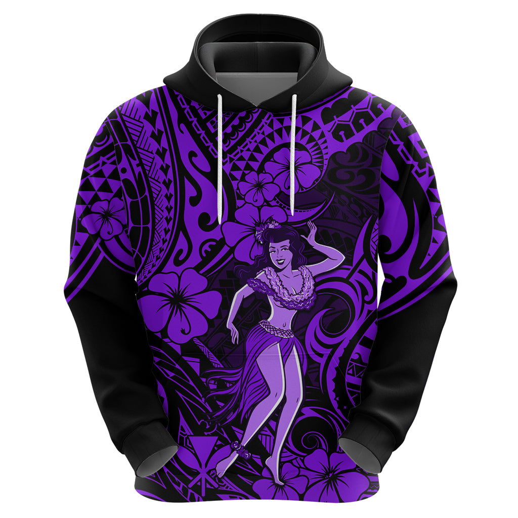 Hawaii Hula Girl Hoodie Hibiscus Hawaii Tribal Tattoo Purple Version - Wonder Print Shop