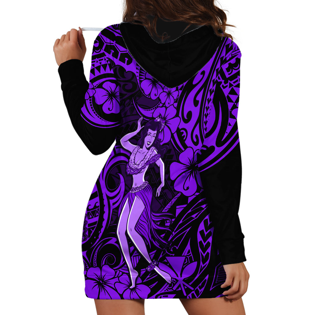 Hawaii Hula Girl Hoodie Dress Hibiscus Hawaii Tribal Tattoo Purple Version - Wonder Print Shop