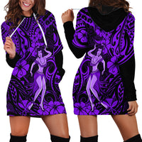Hawaii Hula Girl Hoodie Dress Hibiscus Hawaii Tribal Tattoo Purple Version - Wonder Print Shop