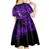 Hawaii Hula Girl Kid Short Sleeve Dress Hibiscus Hawaii Tribal Tattoo Purple Version - Wonder Print Shop