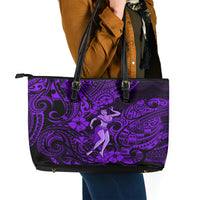 Hawaii Hula Girl Leather Tote Bag Hibiscus Hawaii Tribal Tattoo Purple Version - Wonder Print Shop