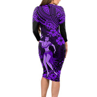 Hawaii Hula Girl Long Sleeve Bodycon Dress Hibiscus Hawaii Tribal Tattoo Purple Version - Wonder Print Shop