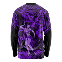 Hawaii Hula Girl Long Sleeve Shirt Hibiscus Hawaii Tribal Tattoo Purple Version - Wonder Print Shop
