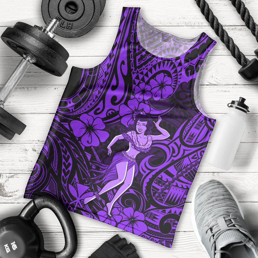 Hawaii Hula Girl Men Tank Top Hibiscus Hawaii Tribal Tattoo Purple Version - Wonder Print Shop
