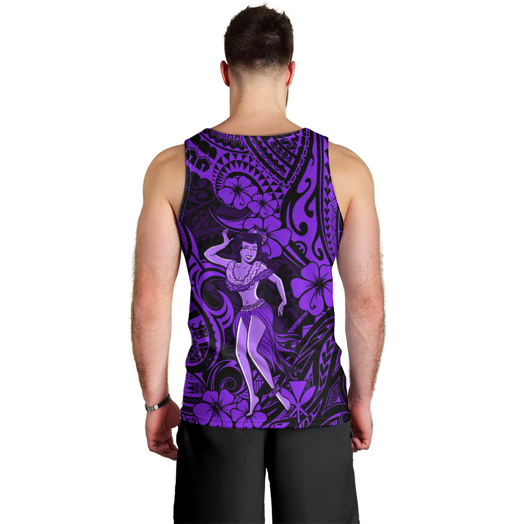Hawaii Hula Girl Men Tank Top Hibiscus Hawaii Tribal Tattoo Purple Version - Wonder Print Shop