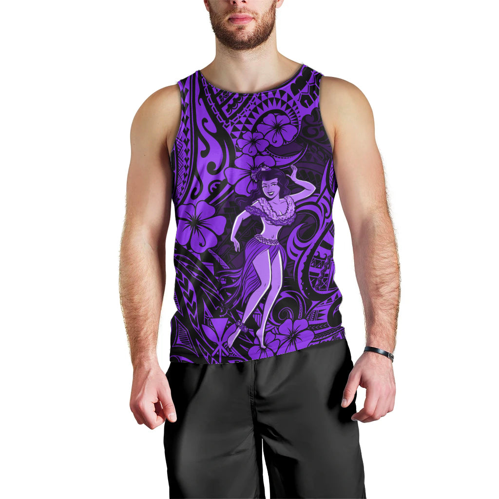 Hawaii Hula Girl Men Tank Top Hibiscus Hawaii Tribal Tattoo Purple Version - Wonder Print Shop