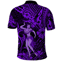 Hawaii Hula Girl Polo Shirt Hibiscus Hawaii Tribal Tattoo Purple Version - Wonder Print Shop