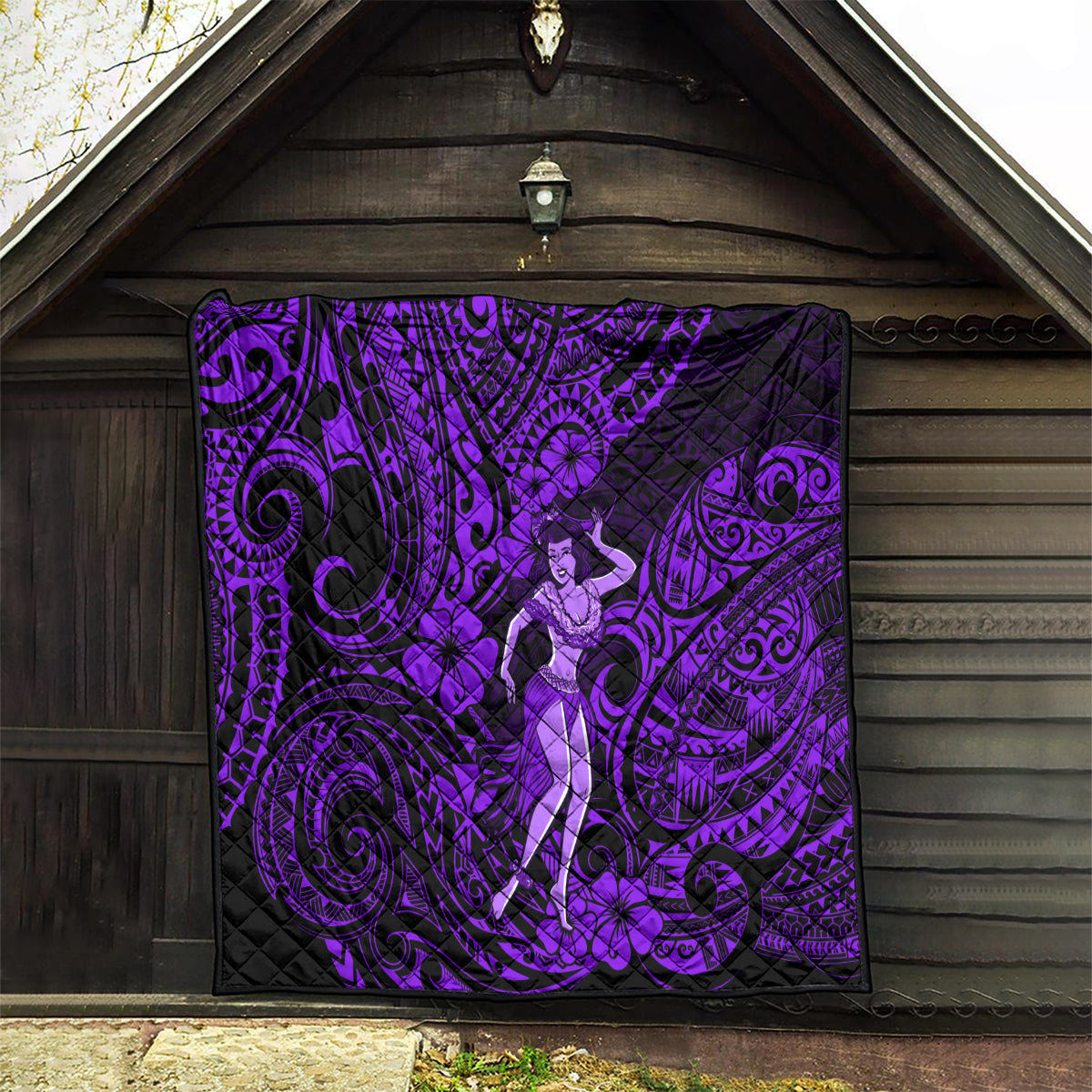 Hawaii Hula Girl Quilt Hibiscus Hawaii Tribal Tattoo Purple Version - Wonder Print Shop