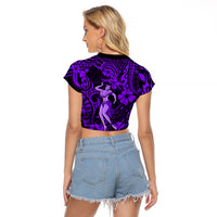 Hawaii Hula Girl Raglan Cropped T Shirt Hibiscus Hawaii Tribal Tattoo Purple Version - Wonder Print Shop