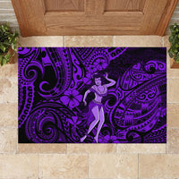 Hawaii Hula Girl Rubber Doormat Hibiscus Hawaii Tribal Tattoo Purple Version - Wonder Print Shop