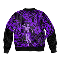 Hawaii Hula Girl Sleeve Zip Bomber Jacket Hibiscus Hawaii Tribal Tattoo Purple Version - Wonder Print Shop