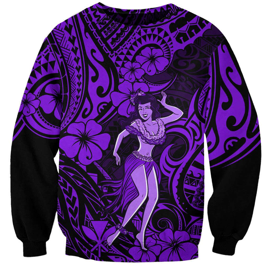 Hawaii Hula Girl Sweatshirt Hibiscus Hawaii Tribal Tattoo Purple Version - Wonder Print Shop
