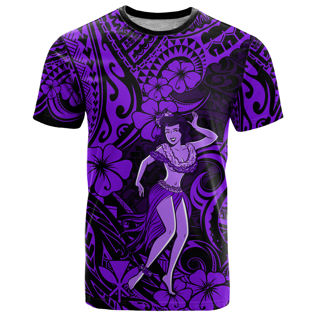 Hawaii Hula Girl T Shirt Hibiscus Hawaii Tribal Tattoo Purple Version - Wonder Print Shop