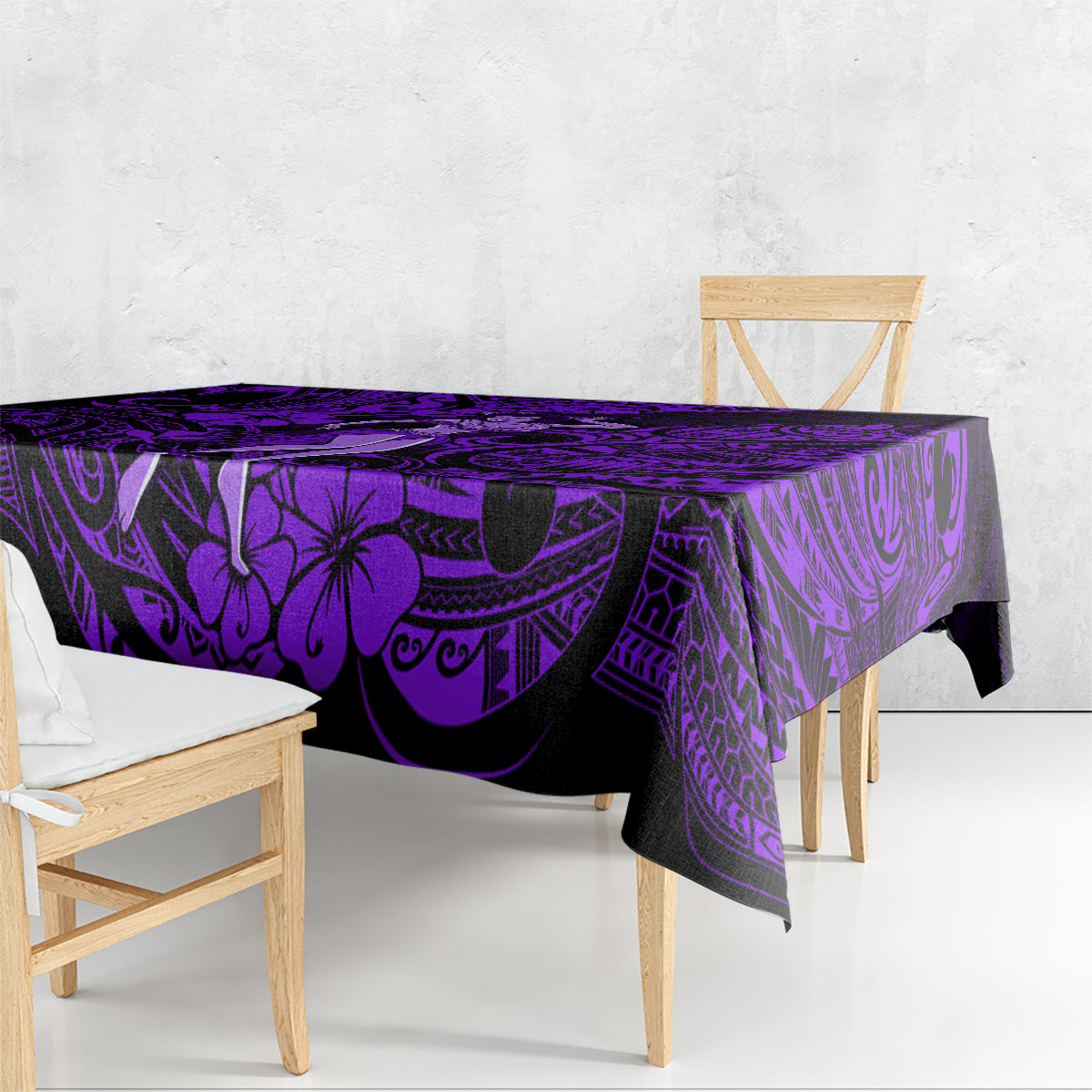 Hawaii Hula Girl Tablecloth Hibiscus Hawaii Tribal Tattoo Purple Version - Wonder Print Shop