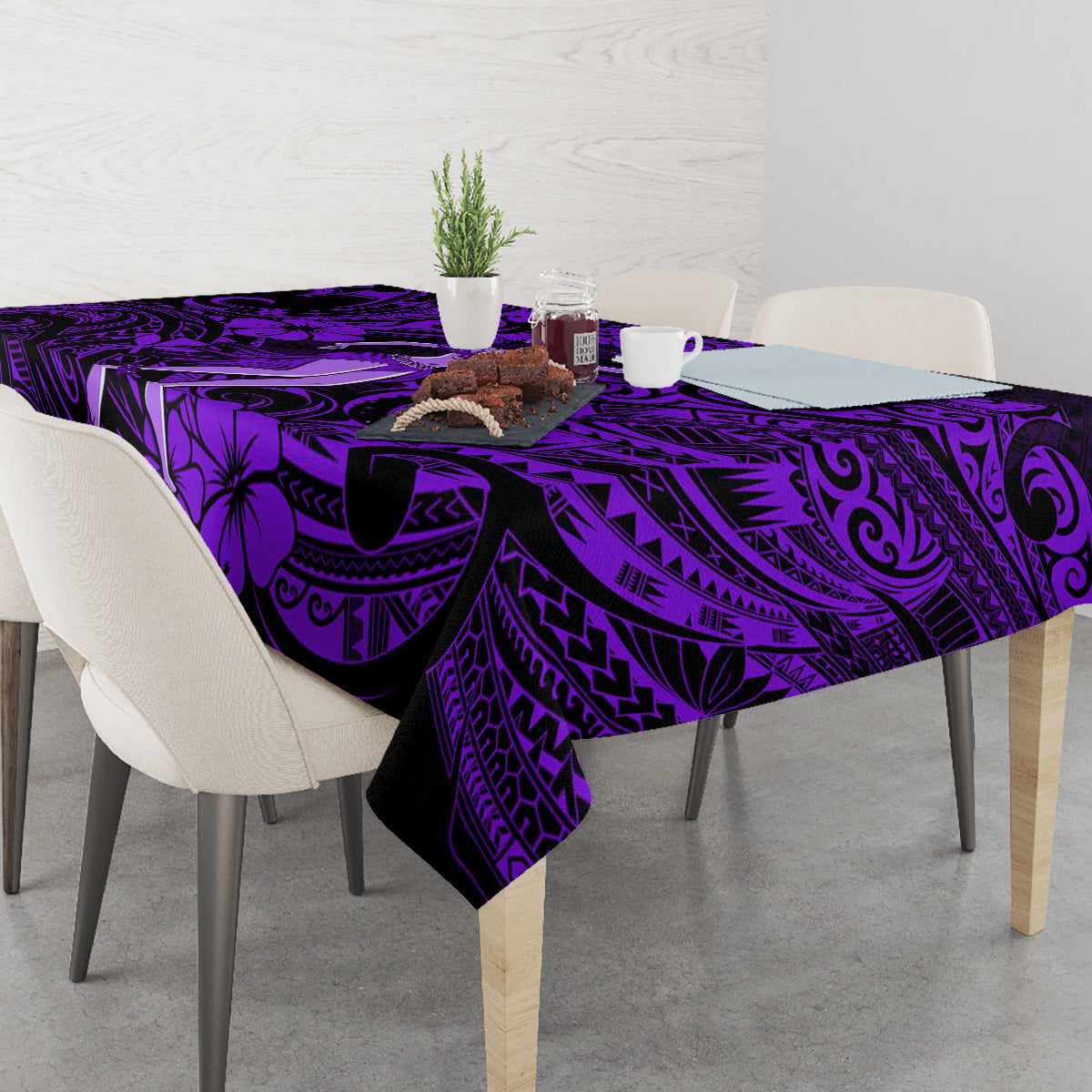 Hawaii Hula Girl Tablecloth Hibiscus Hawaii Tribal Tattoo Purple Version - Wonder Print Shop