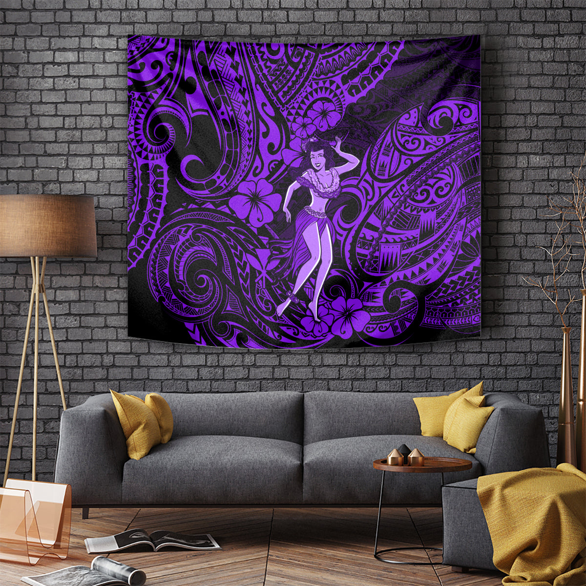 Hawaii Hula Girl Tapestry Hibiscus Hawaii Tribal Tattoo Purple Version - Wonder Print Shop