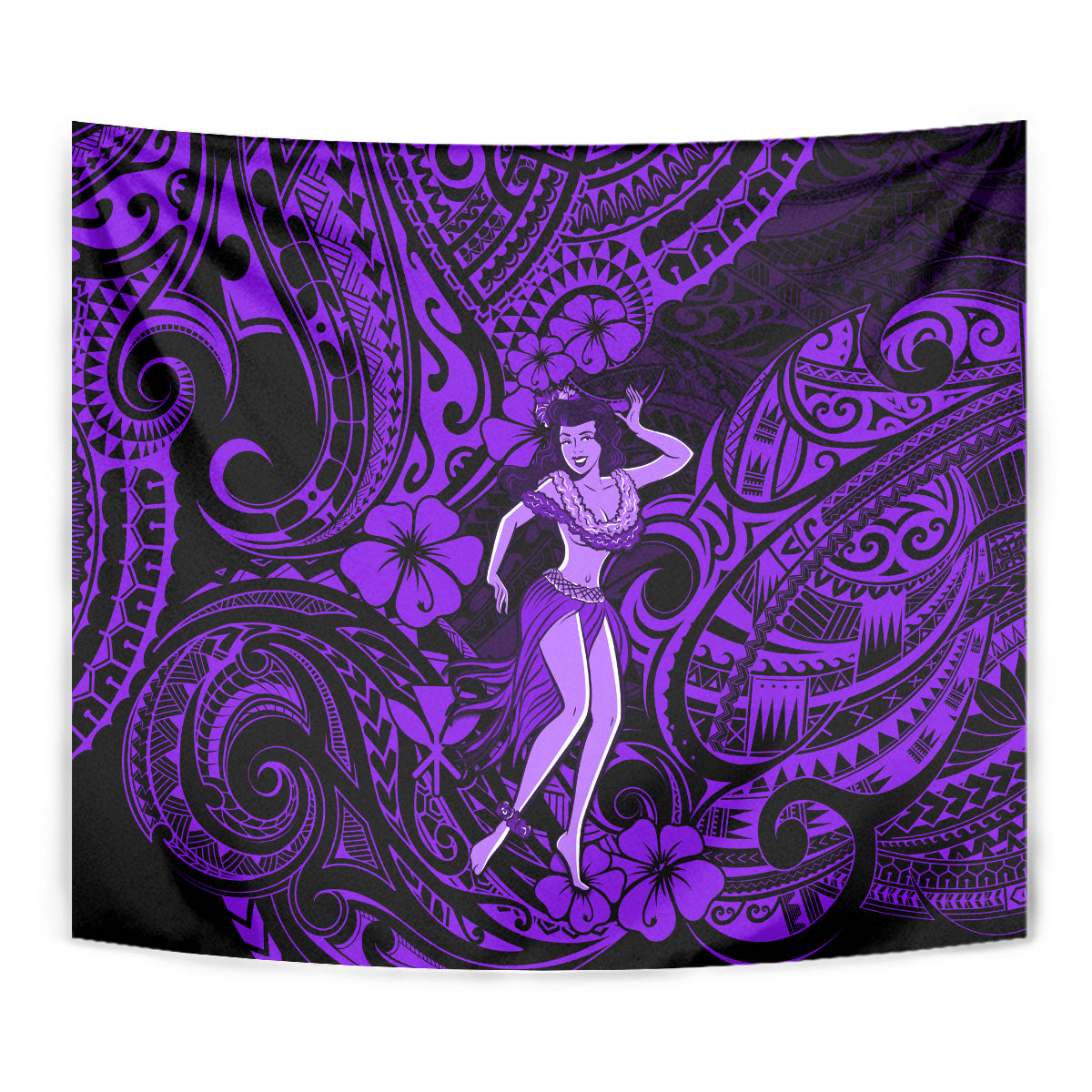 Hawaii Hula Girl Tapestry Hibiscus Hawaii Tribal Tattoo Purple Version - Wonder Print Shop