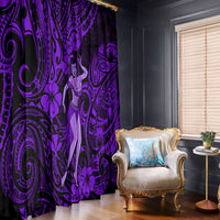 Hawaii Hula Girl Window Curtain Hibiscus Hawaii Tribal Tattoo Purple Version - Wonder Print Shop