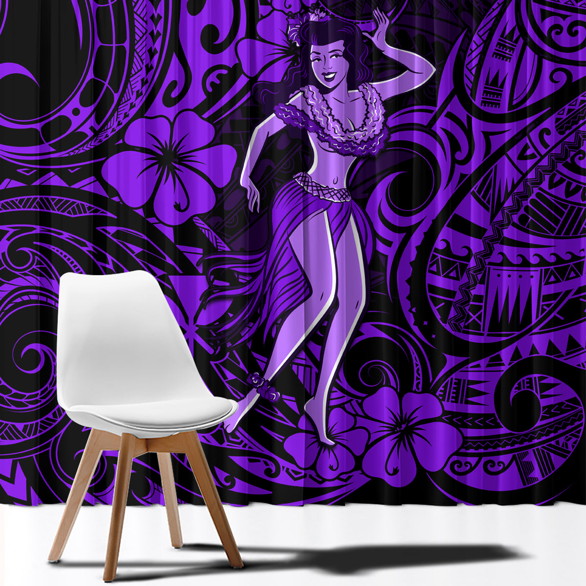 Hawaii Hula Girl Window Curtain Hibiscus Hawaii Tribal Tattoo Purple Version - Wonder Print Shop